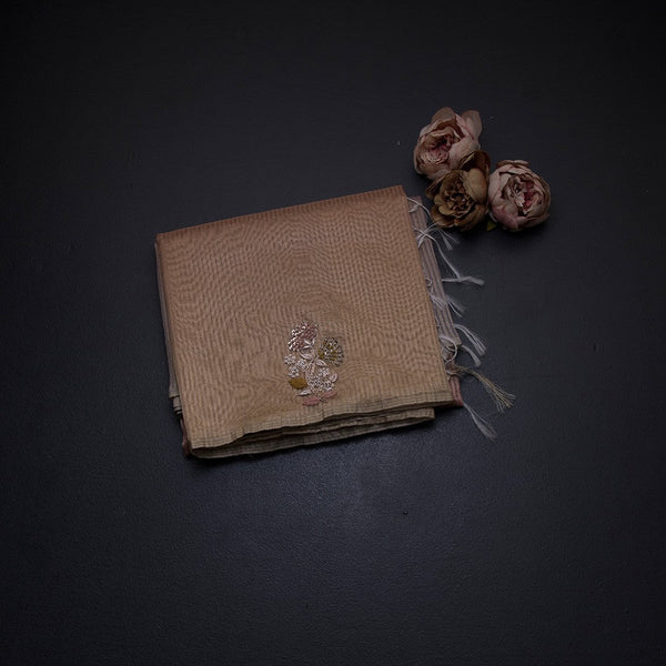 Organza Multi Colour Zari Stripes With Thread Work Saree 02