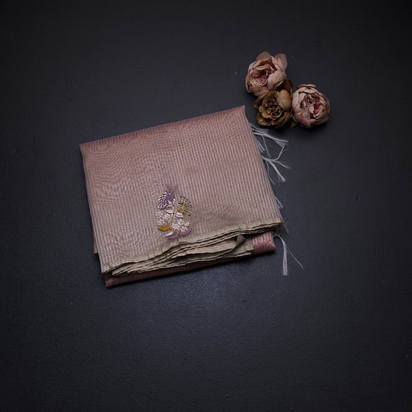 Organza Multi Colour Zari Stripes With Thread Work Saree 03