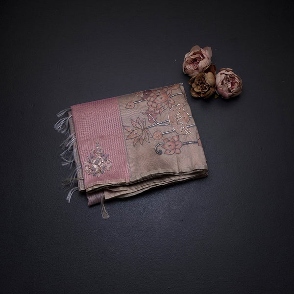 Organza Multi Colour Zari Stripes With Thread Work Saree 05