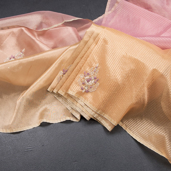 Organza Multi Colour Zari Stripes With Thread Work Saree 06