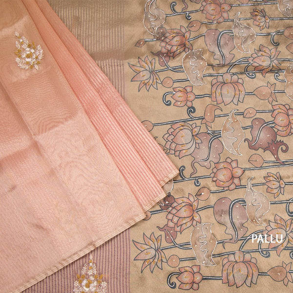 Organza Multi Colour Zari Stripes With Thread Work Saree 08