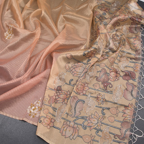 Organza Multi Colour Zari Stripes With Thread Work Saree 08