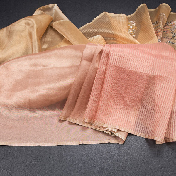 Organza Multi Colour Zari Stripes With Thread Work Saree 08