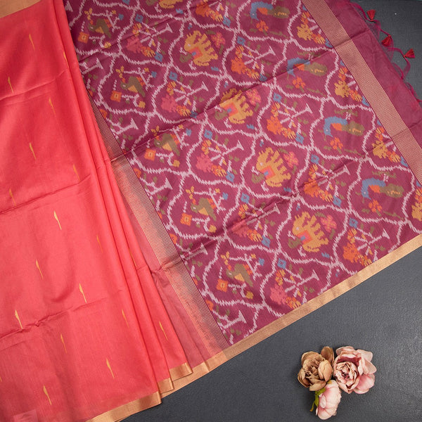 Raw Silk Red Saree With Malli Moggu Design And Ribbon Border