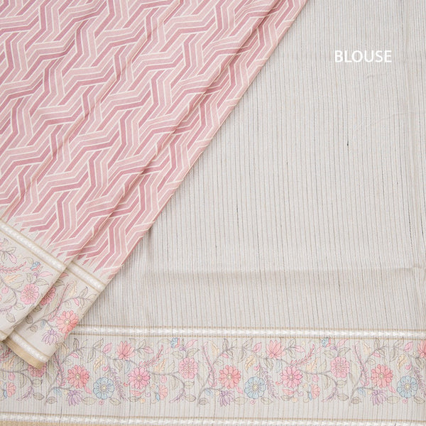 Raw Silk Onion Pink Printed Saree With Floral Border