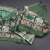 Raw Silk Green Printed Saree With Zari Border