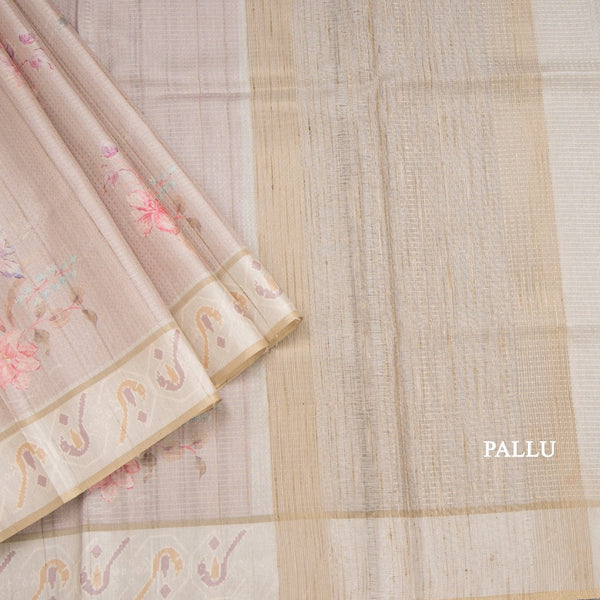 Raw Silk Light Brown Printed With Zari Work Saree