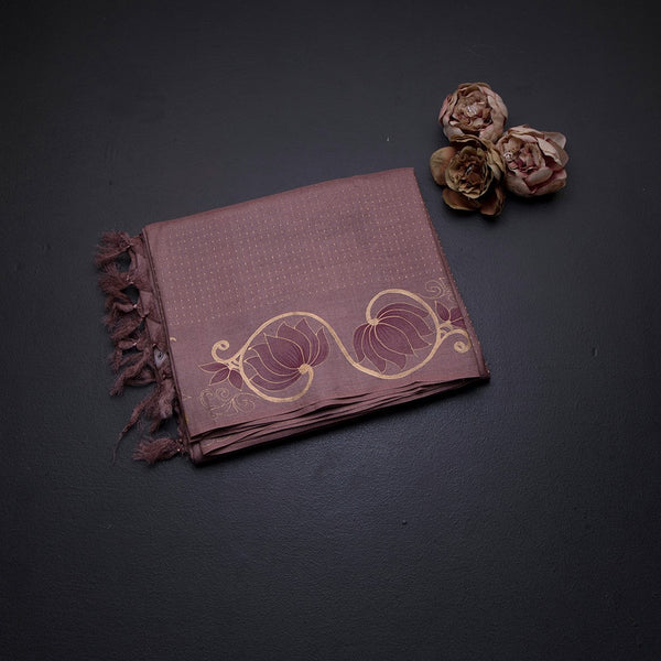 Pure Tussar Onion Pink Zari With Painting Work Saree