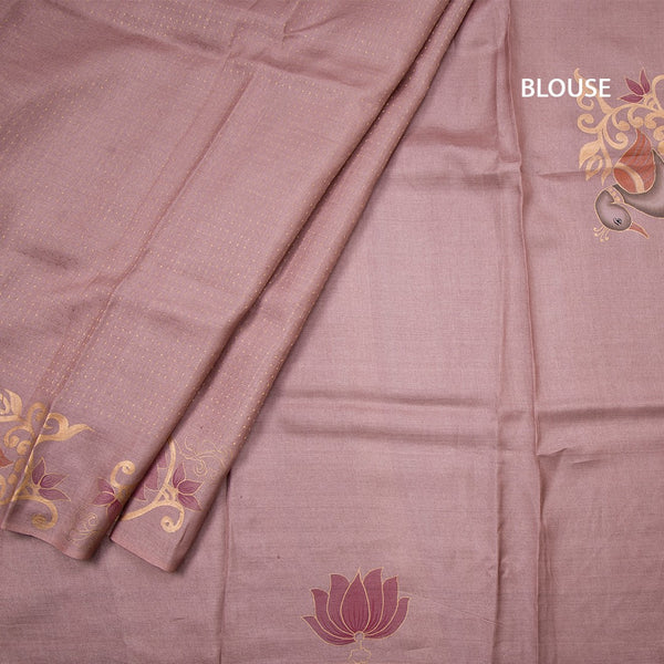 Pure Tussar Onion Pink Zari With Painting Work Saree