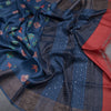 Pure Tussar Navy Blue Printed Saree