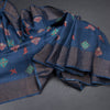 Pure Tussar Navy Blue Printed Saree