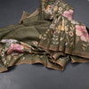 Pure Tussar Olive Green Floral Printed Saree With Zari Border