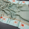 Pure Tussar Light Pista Green Saree With Zari Buttas And Printed Border