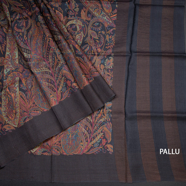 Pure Tussar Multi Colour Printed Saree With Zari Checks Border