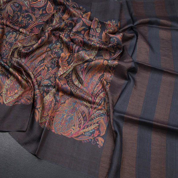 Pure Tussar Multi Colour Printed Saree With Zari Checks Border