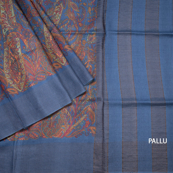 Pure Tussar Multi Colour Printed Saree With Zari Checks Border 02