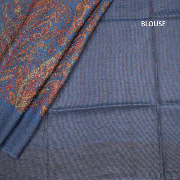 Pure Tussar Multi Colour Printed Saree With Zari Checks Border 02