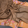 Pure Tussar Coffee Brown Saree With Zari Buttas And Printed Border