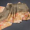 Pure Tussar Olive Green Saree With Zari Buttas And Printed Border