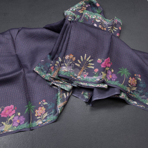 Pure Tussar Dark Purple Zari Worked Saree With Printed Border