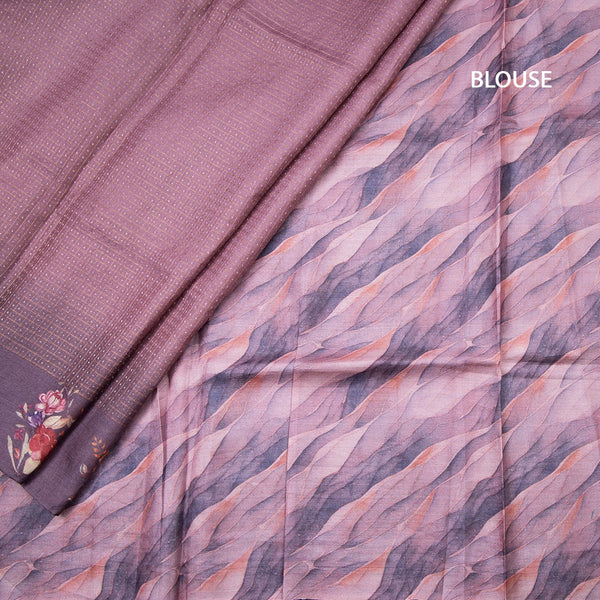 Pure Tussar Lilac Purple Zari Worked Saree With Printed Border