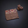 Pure Tussar Brown Floral Printed Saree With Zari Checks Border