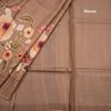 Pure Tussar Brown Floral Printed Saree With Zari Checks Border