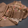 Pure Tussar Brown Floral Printed Saree With Zari Checks Border