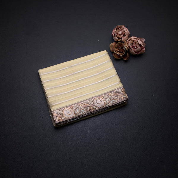 Organza Light Yellow Zari Stripes Saree With Thread Border