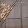 Pure Tussar Grey Floral Printed Saree With Zari Checks Border 02