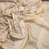 Linen Cream Thread Embroidered Saree With Zari Border
