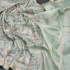 Linen Light Green Thread Embroidered Saree With Zari Border