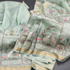 Linen Light Green Thread Embroidered Saree With Zari Border