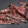Raw Silk Maroon Floral Printed Saree And Zari With Chamki Border