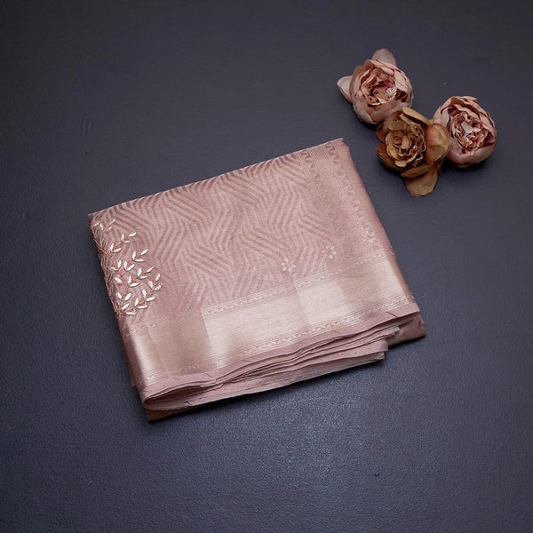 Tissue Kota Rose Gold Zari Worked Saree With Gota Work