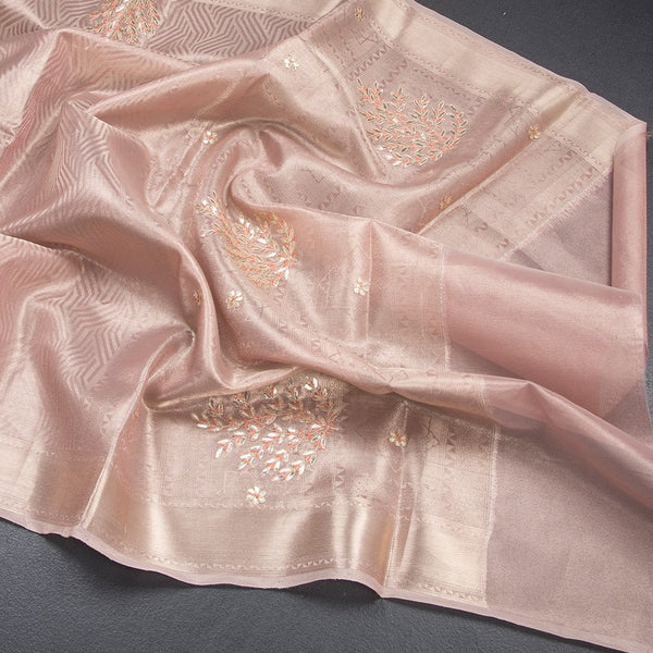 Tissue Kota Rose Gold Zari Worked Saree With Gota Work