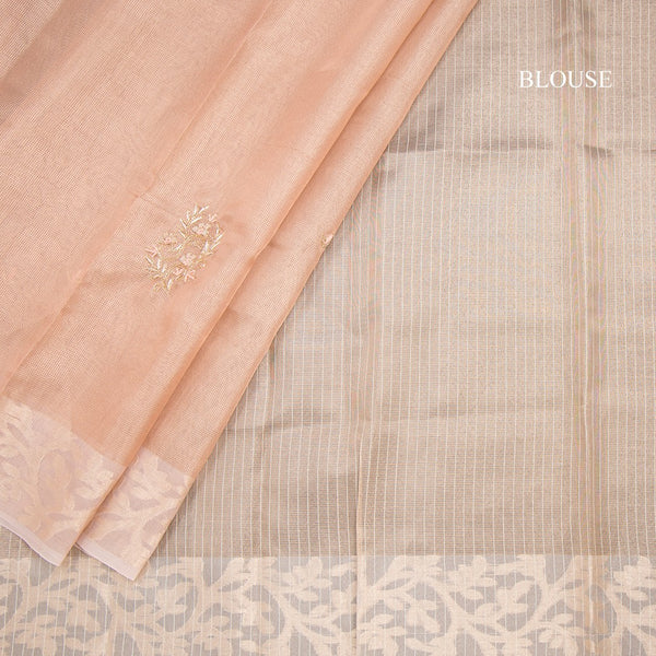 Tissue Kota Peach Zari Worked Saree With Gota Work