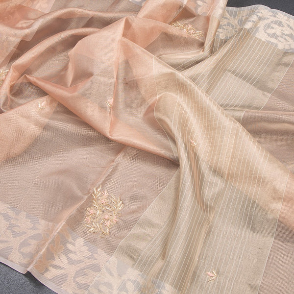 Tissue Kota Peach Zari Worked Saree With Gota Work