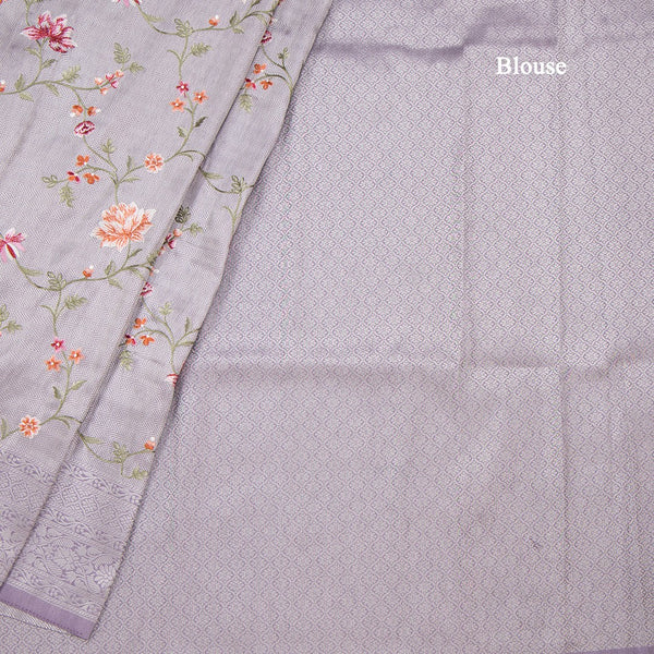 Banaras Lavender Zari With Floral Thread Work Saree