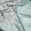 Banaras Sea Green Zari With Floral Thread Work Saree