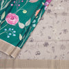 Raw Silk Dark Green Floral Printed Saree With Thread Border
