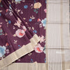 Raw Silk Wine Colour Floral Printed Saree With Thread Border