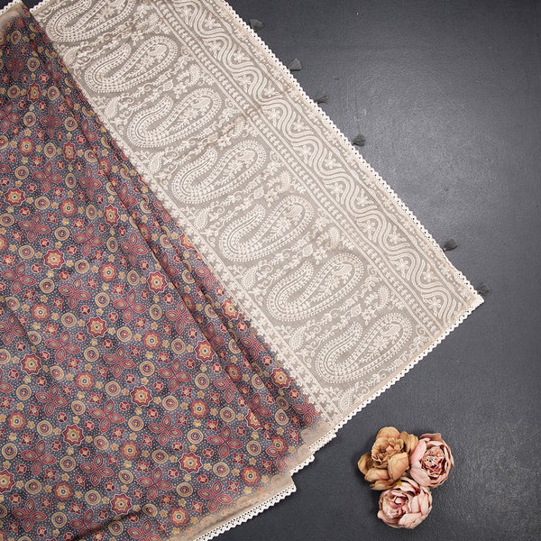 Semi Linen Grey Printed Saree 05