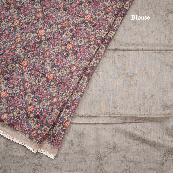 Semi Linen Grey Printed Saree 05