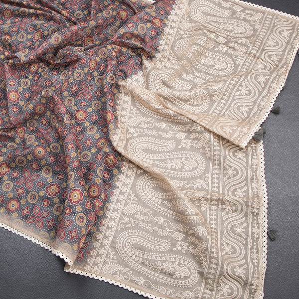 Semi Linen Grey Printed Saree 05