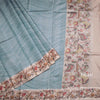 Raw Silk Greyish Blue Zari Stripes Saree With Printed Border