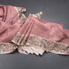 Raw Silk Rose Wood Pink Zari Stripes Saree With Printed Border