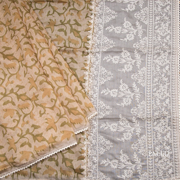 Semi Linen Sandal Floral Printed Saree