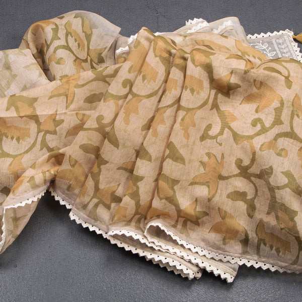 Semi Linen Sandal Floral Printed Saree