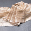 Tissue Banarasi Light Brown Zari Stripes Saree With Floral Thread Work Blouse